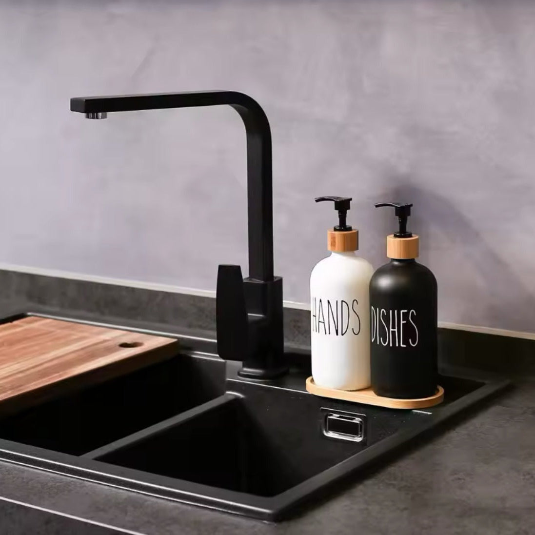 Hand & Dish Soap Dispenser Set With Wooden Base view 4 - Nexusmart Pakistan
