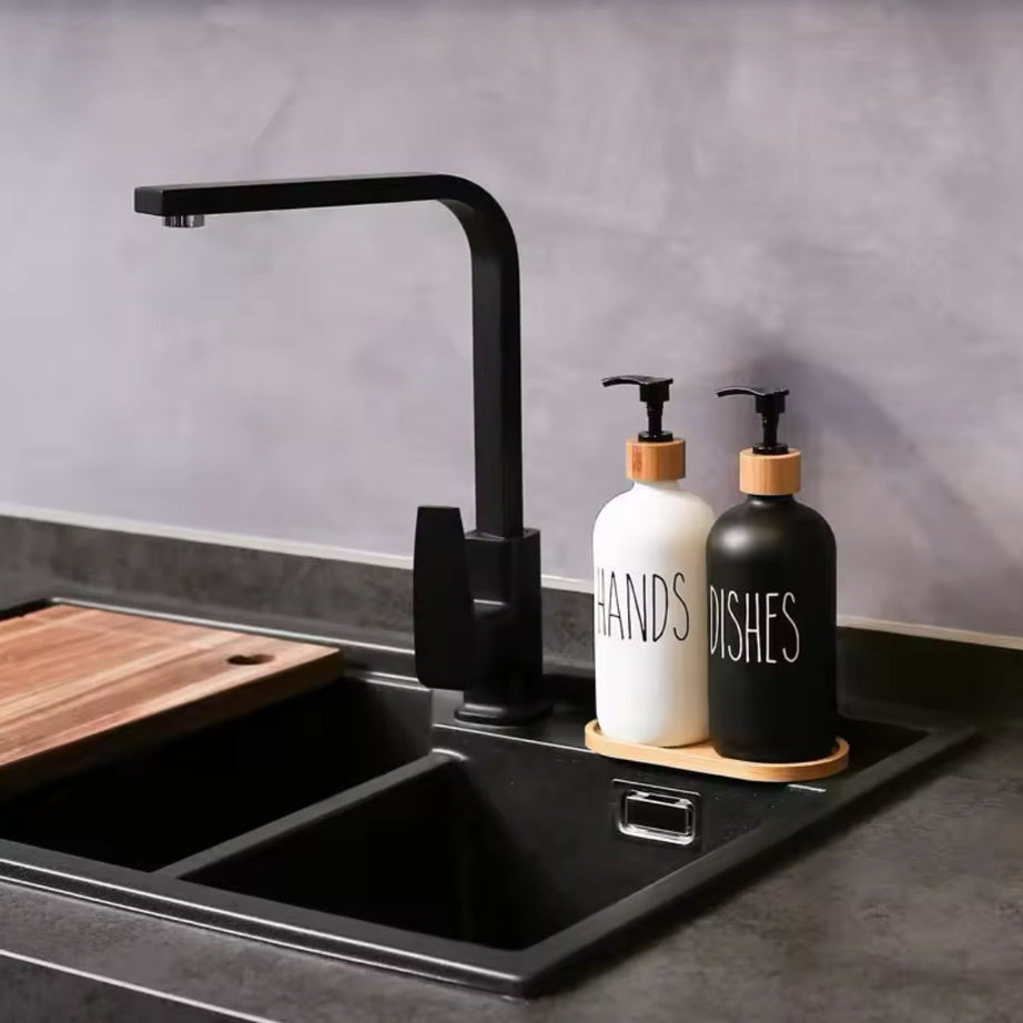Hand & Dish Soap Dispenser Set With Wooden Base view 4 - Nexusmart Pakistan