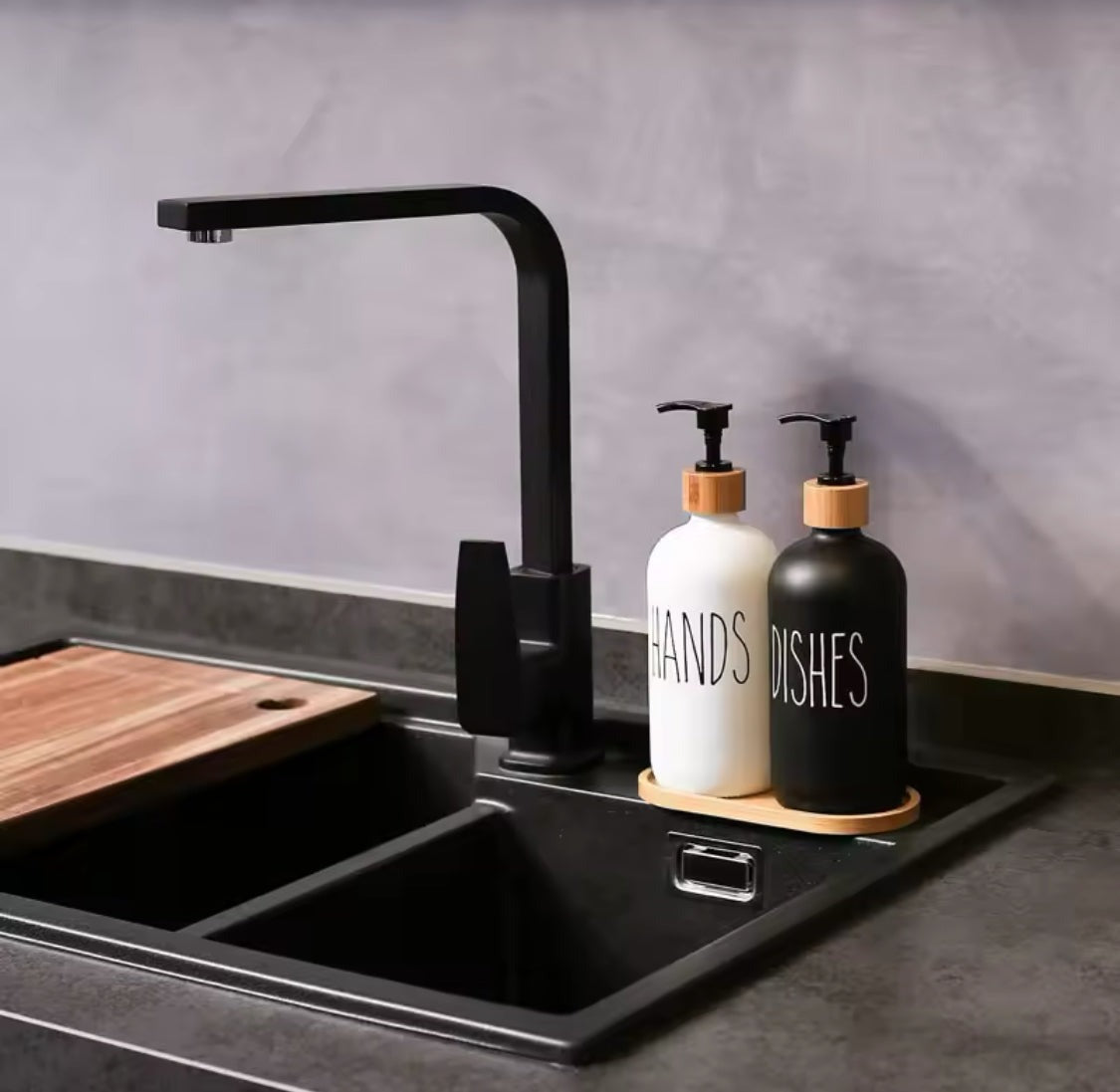 Hand & Dish Soap Dispenser Set With Wooden Base view 4 - Nexusmart Pakistan