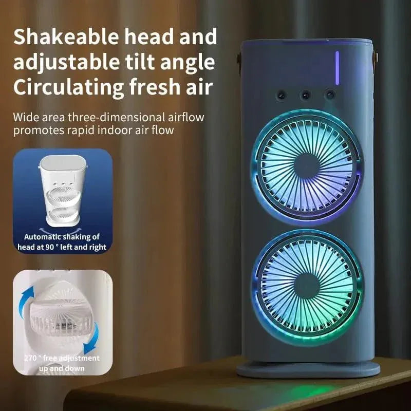 Electric Mist Fan - Dual Spray with Automatic Rotation and Lighting Effects