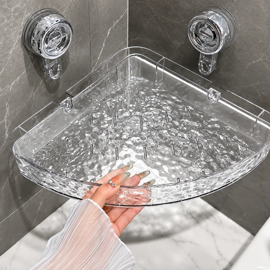 Luxury Clear Acrylic Bathroom Corner Shelf | No Drill Storage Rack