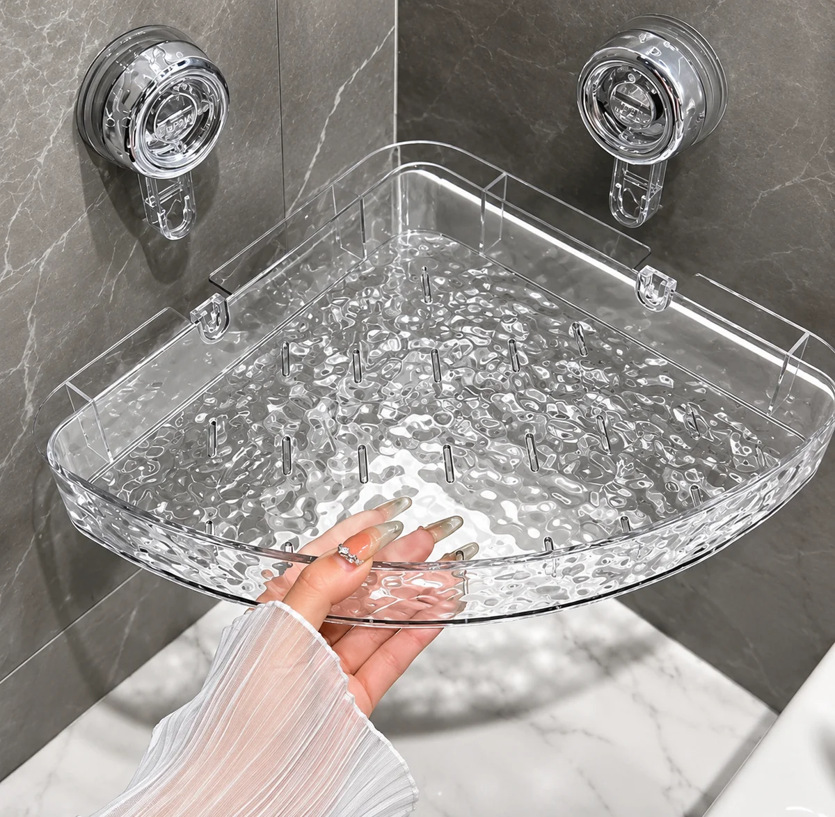 Luxury Clear Acrylic Bathroom Corner Shelf | No Drill Storage Rack
