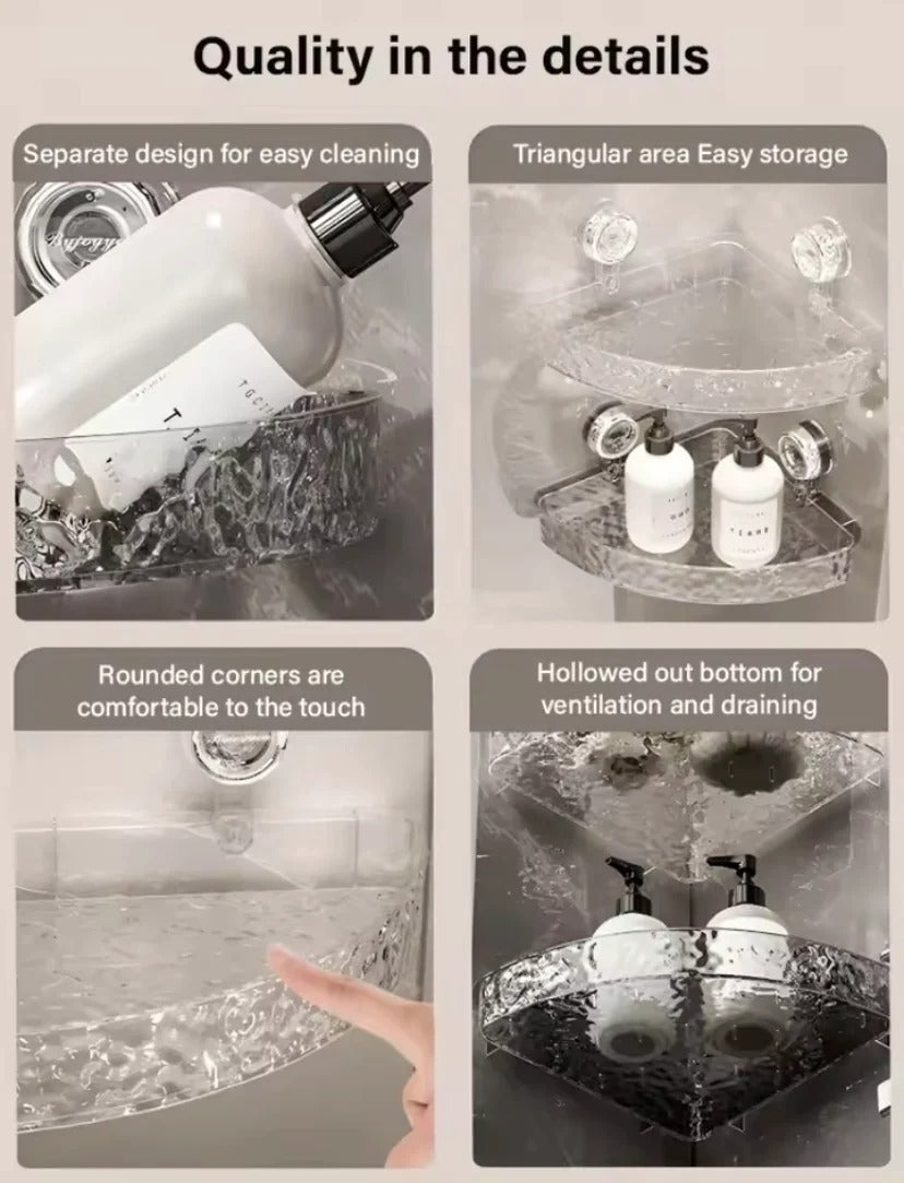 Luxury Clear Acrylic Bathroom Corner Shelf | No Drill Storage Rack