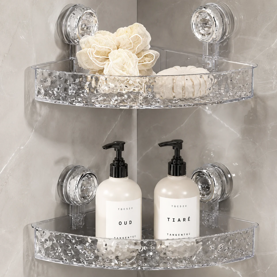 Luxury Clear Acrylic Bathroom Corner Shelf | No Drill Storage Rack