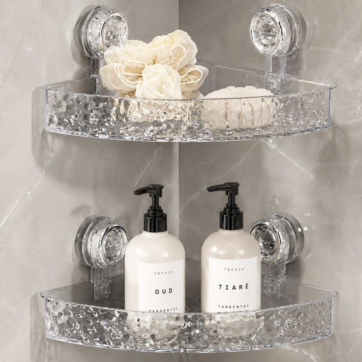 Luxury Clear Acrylic Bathroom Corner Shelf | No Drill Storage Rack