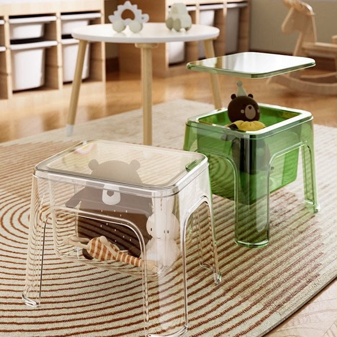 Foldable Plastic Storage Stool with Seat | Small Household Storage Bench
