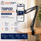 Adjustable Microphone Scissor Arm Stand with Phone Holder & Desk Clamp