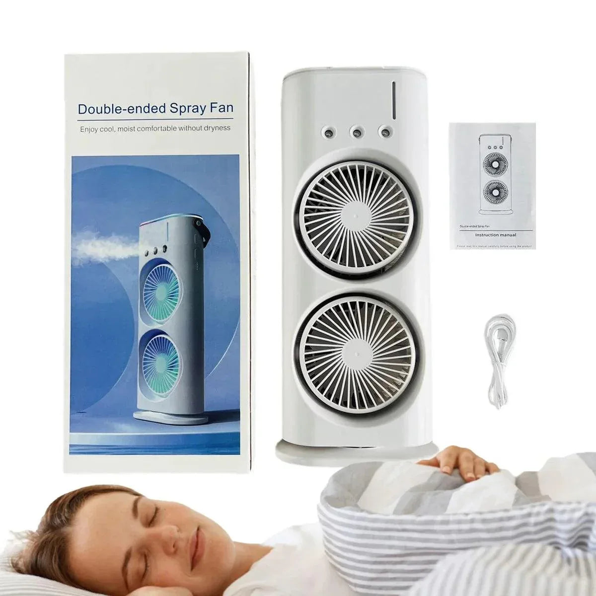 Electric Mist Fan - Dual Spray with Automatic Rotation and Lighting Effects