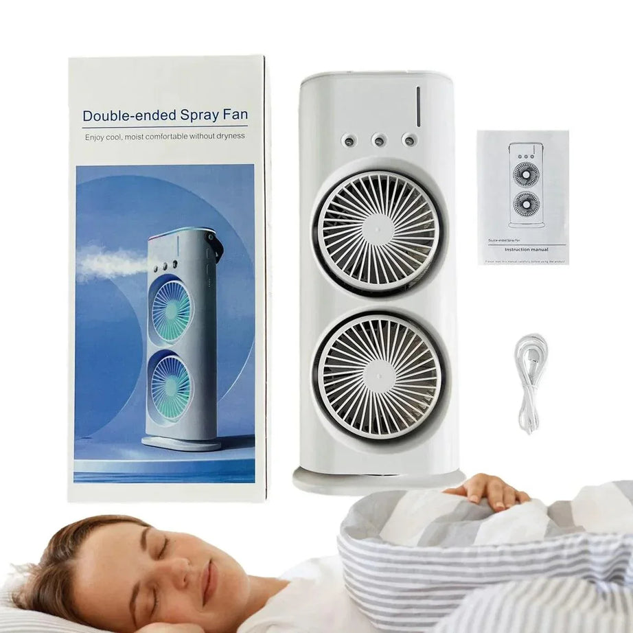 Electric Mist Fan - Dual Spray with Automatic Rotation and Lighting Effects