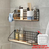 Metal Grid Wall Shelf with Wooden Base for Stylish Home Storage