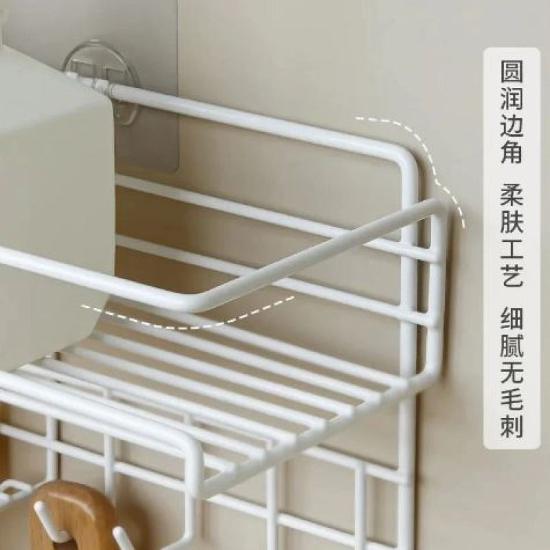 Wall-Mounted Kitchen Storage Shelf with Hooks & Soap Dish Organizer view 5 - Nexusmart Pakistan