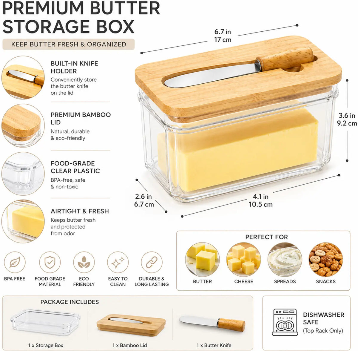 Butter Storage Container with Butter Knife – Covered Butter Dish
