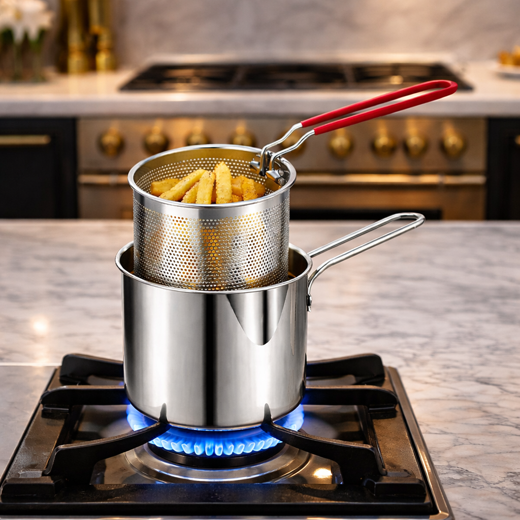 Stainless Steel Deep Fryer with Basket – Home Cooking