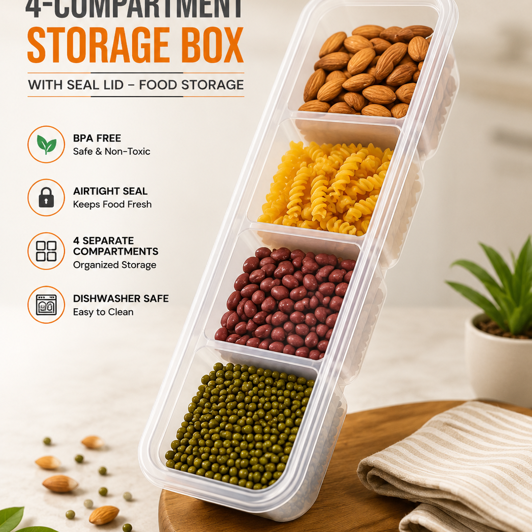 4 Compartment Storage Box with Seal Lid – Food Storage