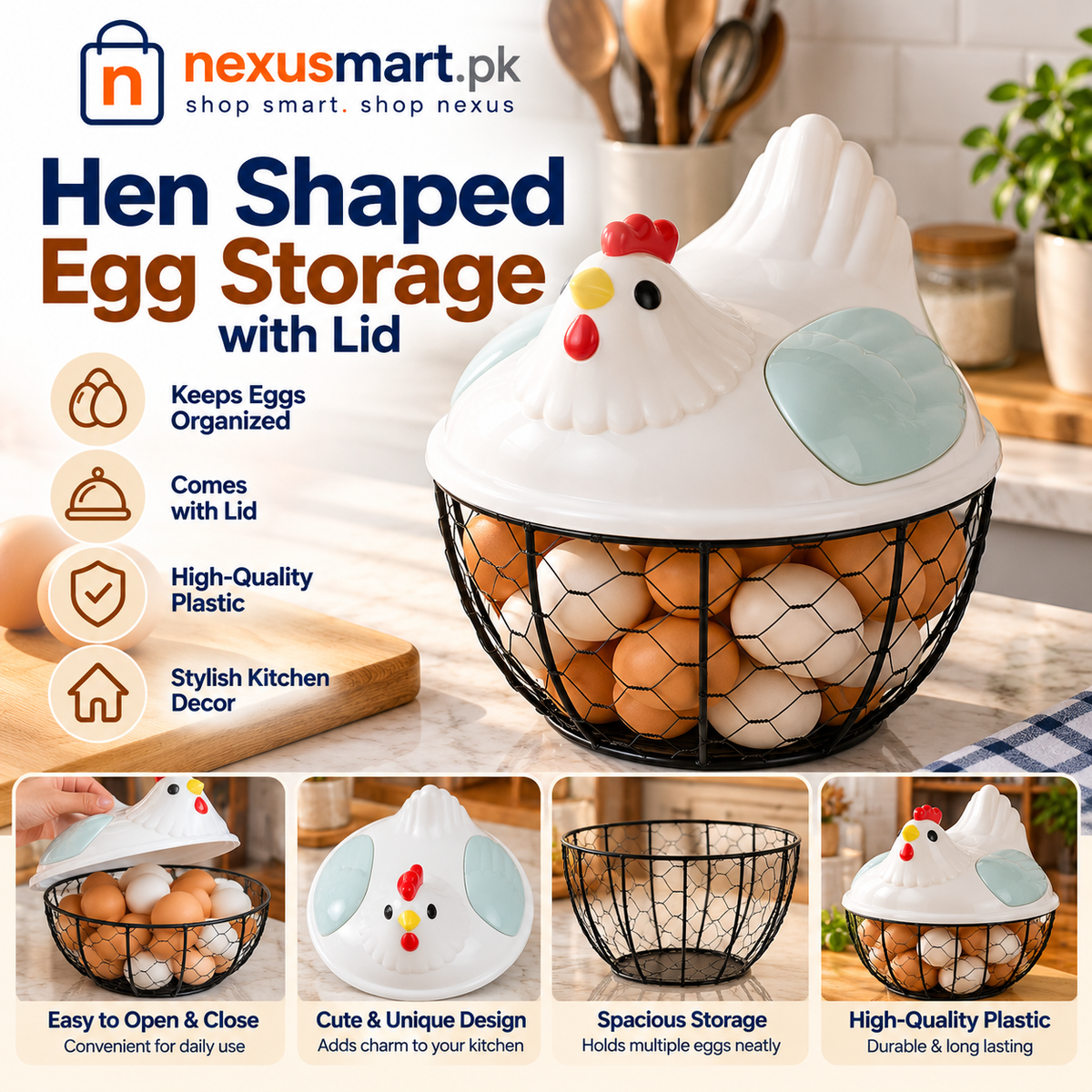 Premium Hen Shaped Egg Basket with Lid – High-Quality Plastic Egg Storage Holder
