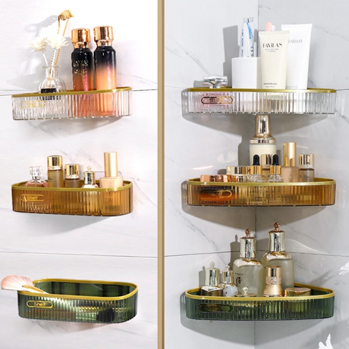Luxury Acrylic Wall Mounted Bathroom Corner Shelf Organizer | Shampoo & Cosmetic Storage Rack