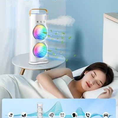 Electric Mist Fan - Dual Spray with Automatic Rotation and Lighting Effects