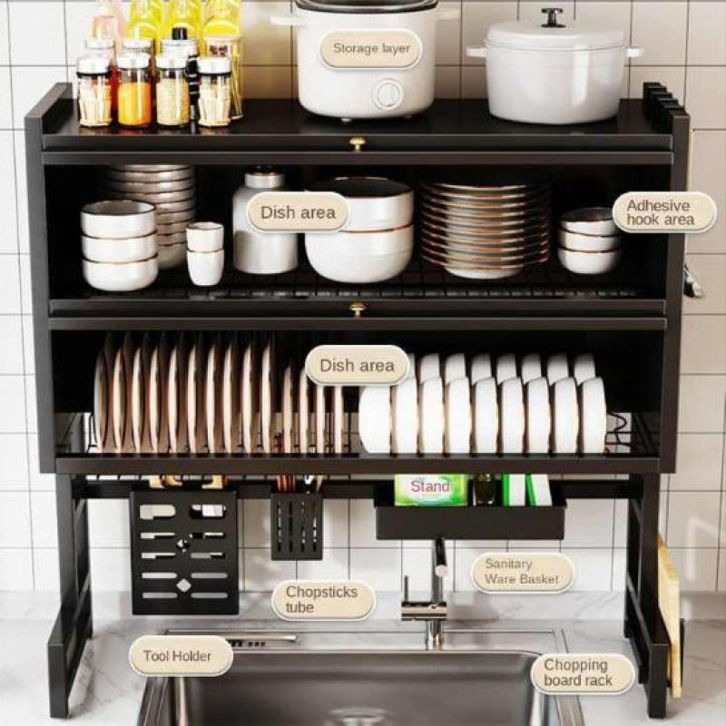 Over-the-sink Cabinet Dish Rack 2-Layer with Cover view 2 - Nexusmart Pakistan