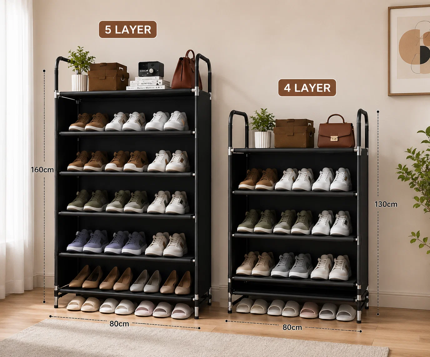 Dustproof Shoe Organizer Shelf with Sliding Curtain Door, Multi Tier Shoe Storage Cabinet, Space Saving Shoe Rack with Side Cover