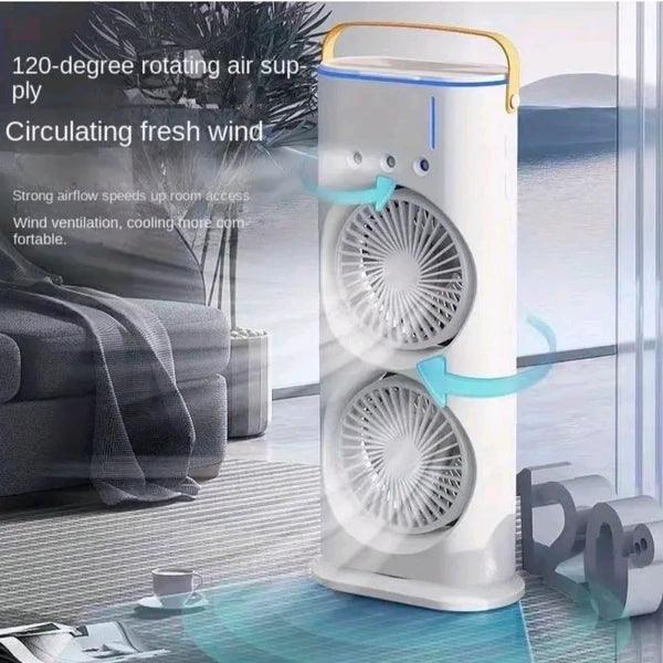 Electric Mist Fan - Dual Spray with Automatic Rotation and Lighting Effects
