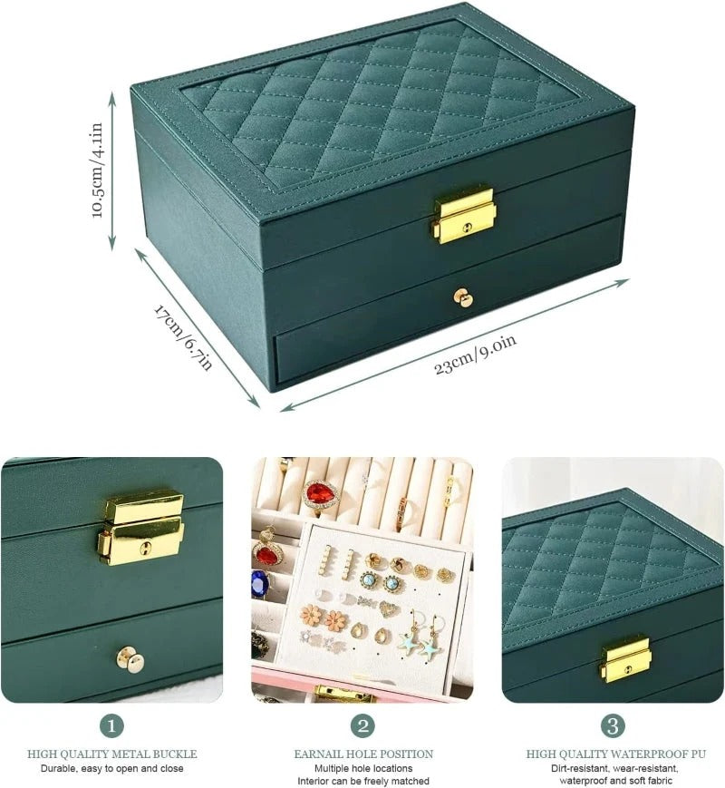 Jewelry Organizer Box with Drawer & Compartments