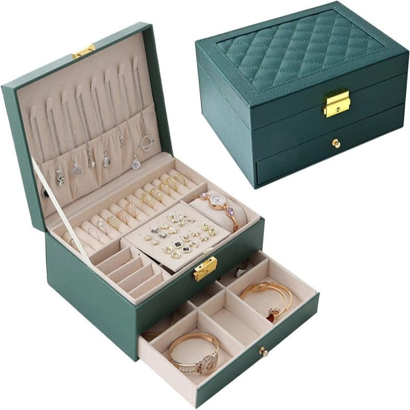 Jewelry Organizer Box with Drawer & Compartments