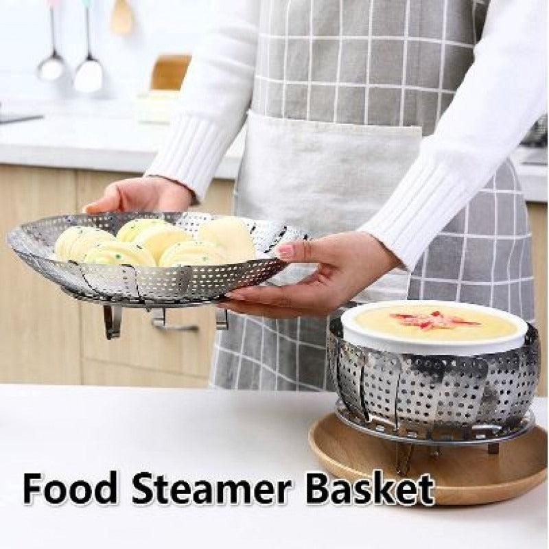Folding Mesh Steamer Basket Steel Kitchen & Cooking view 2 - Nexusmart Pakistan