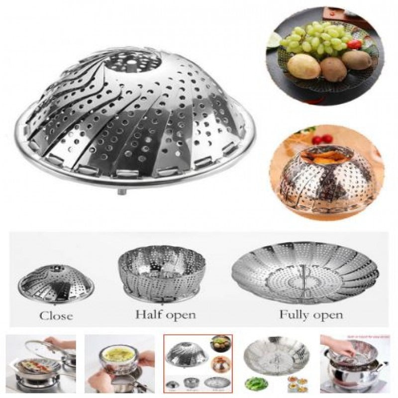 Folding Mesh Steamer Basket Steel Kitchen & Cooking product image - Nexusmart Pakistan