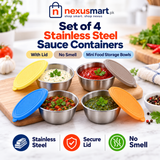 Set of 4 Stainless Steel Sauce Containers with Colorful Lids – Mini Food Storage Bowls