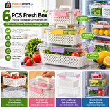 China Imported Fresh Box 6-Piece Stackable Fridge Storage Containers with Drain Baskets – 1L, 2.4L & 4.4L
