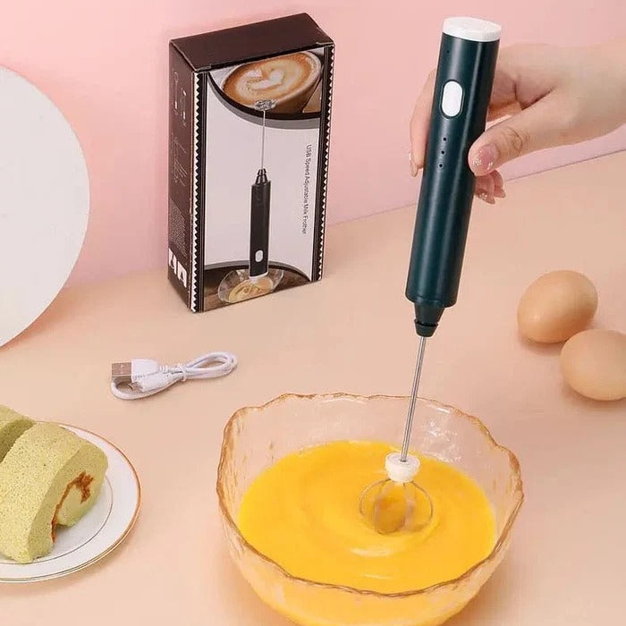 2-in-1 Rechargeable Egg & Coffee Beater with 2 Whisk Attachments & Box Packing