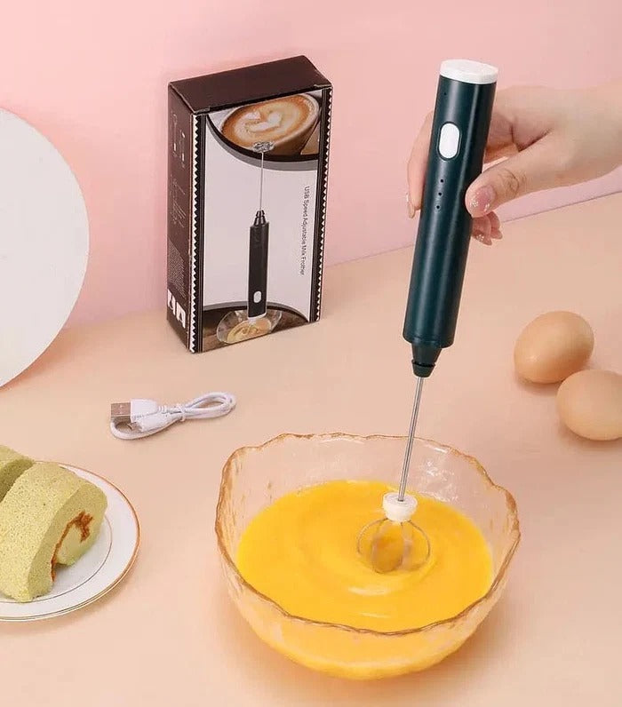 2-in-1 Rechargeable Egg & Coffee Beater with 2 Whisk Attachments & Box Packing