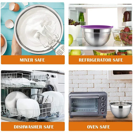 5-Piece Stainless Steel Mixing Bowl Set with Lids – Nesting Salad & Prep Bowls