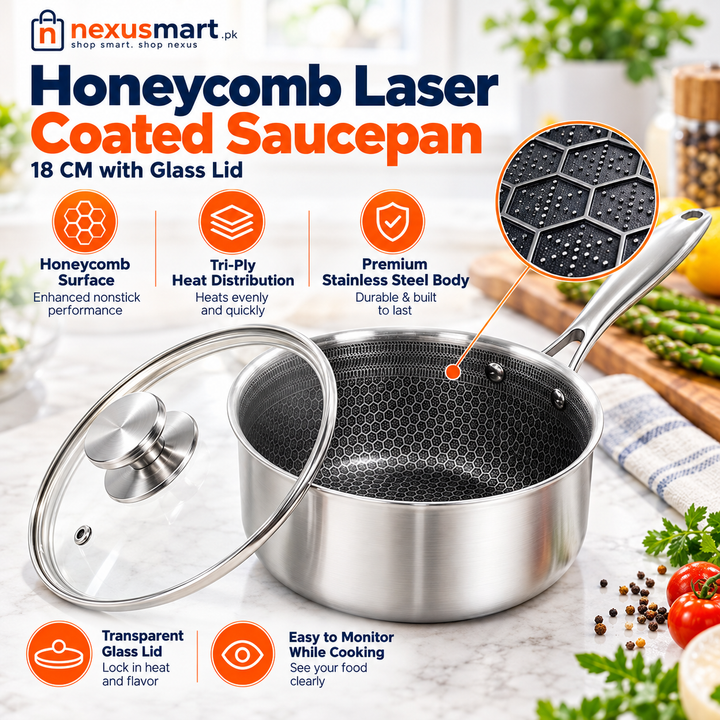 Honeycomb Laser Coated Saucepan with Lid – 18cm
