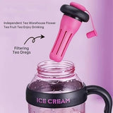 1300ML Ice Cream Fruit Infuser Water Bottle with Straw & Handle – Leakproof Tea Infuser Tumbler