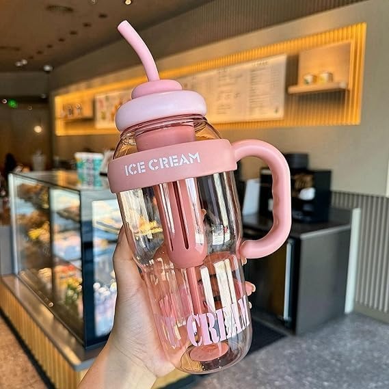 1300ML Ice Cream Fruit Infuser Water Bottle with Straw & Handle – Leakproof Tea Infuser Tumbler