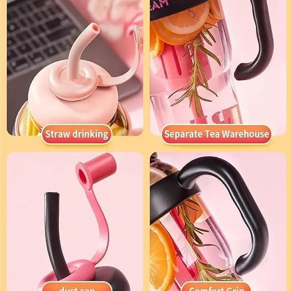 1300ML Ice Cream Fruit Infuser Water Bottle with Straw & Handle – Leakproof Tea Infuser Tumbler