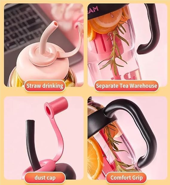 1300ML Ice Cream Fruit Infuser Water Bottle with Straw & Handle – Leakproof Tea Infuser Tumbler