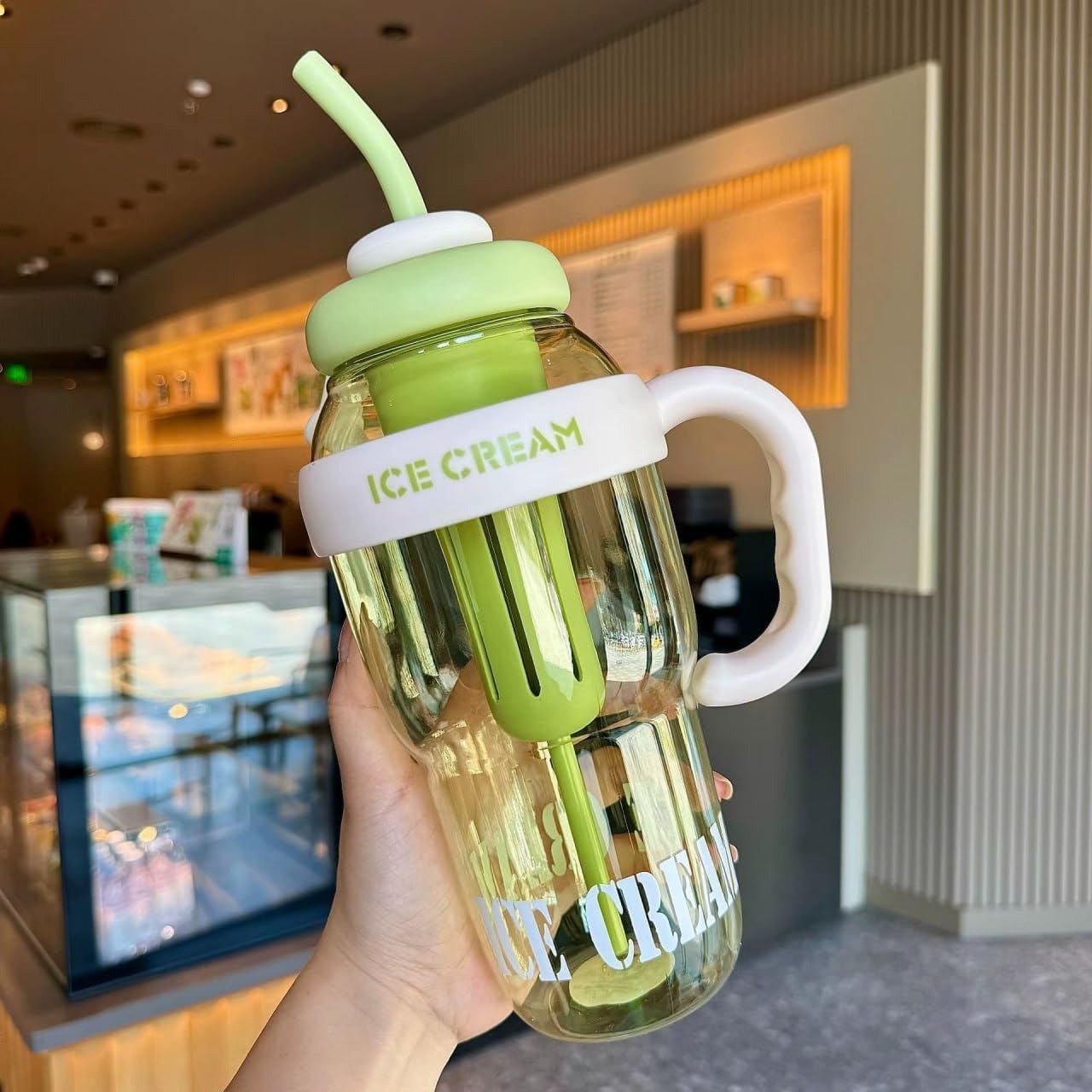 1300ML Ice Cream Fruit Infuser Water Bottle with Straw & Handle – Leakproof Tea Infuser Tumbler