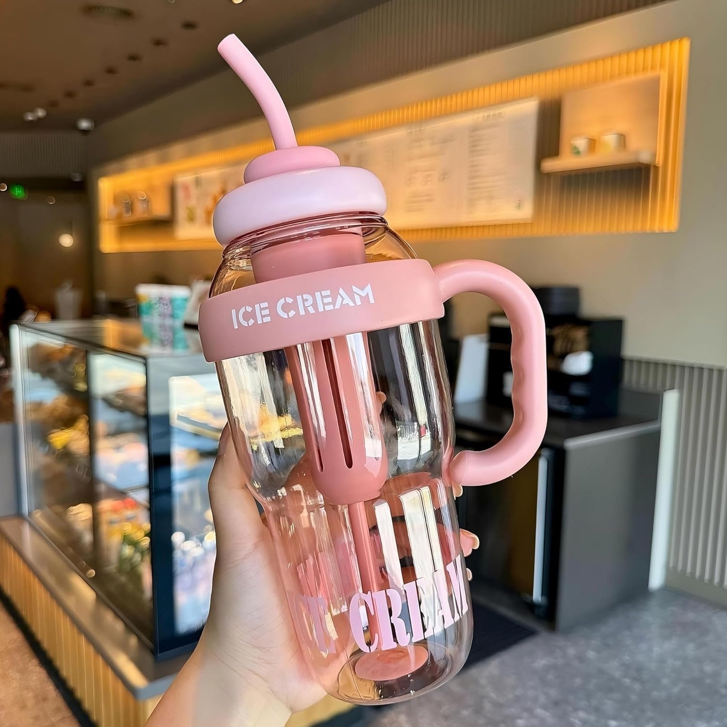 1300ML Ice Cream Fruit Infuser Water Bottle with Straw & Handle – Leakproof Tea Infuser Tumbler