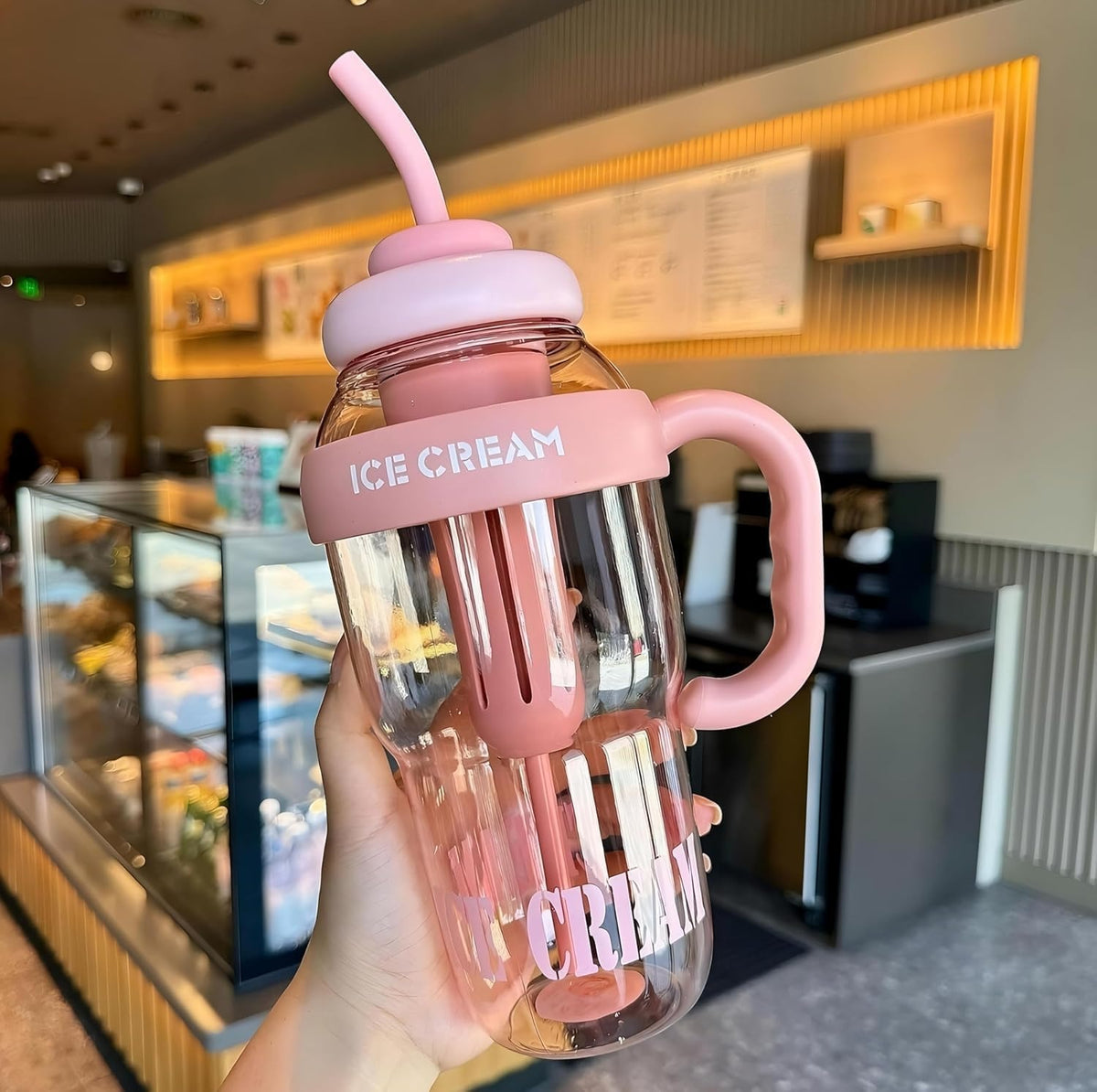 1300ML Ice Cream Fruit Infuser Water Bottle with Straw & Handle – Leakproof Tea Infuser Tumbler