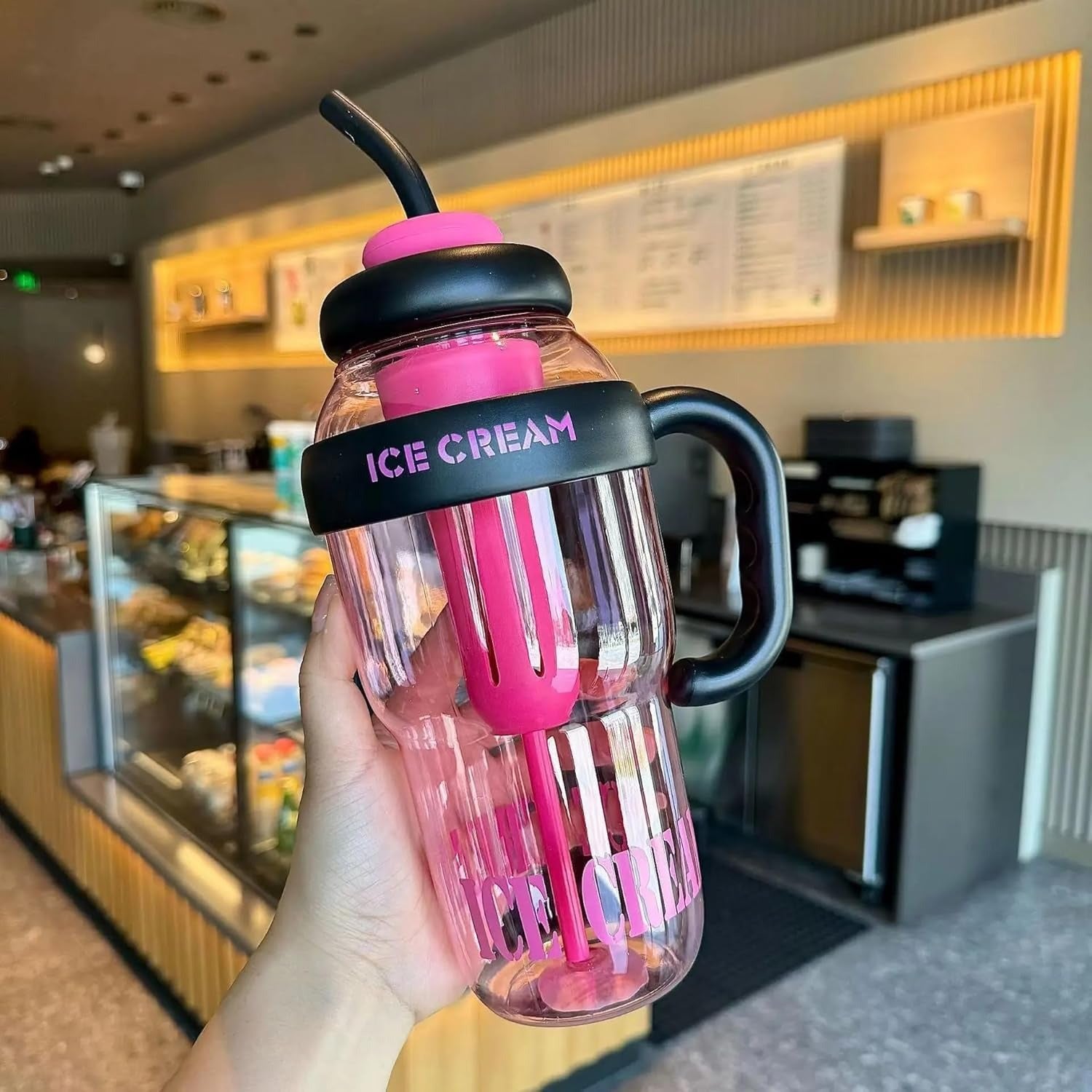 1300ML Ice Cream Fruit Infuser Water Bottle with Straw & Handle – Leakproof Tea Infuser Tumbler