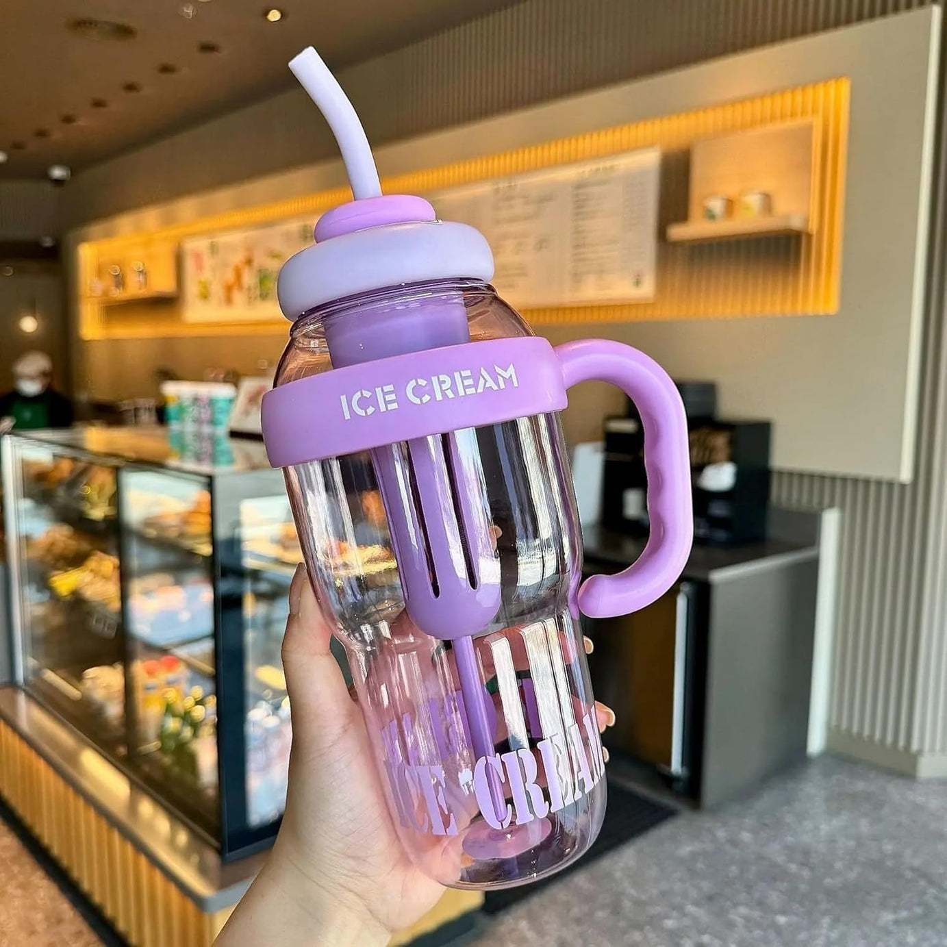 1300ML Ice Cream Fruit Infuser Water Bottle with Straw & Handle – Leakproof Tea Infuser Tumbler