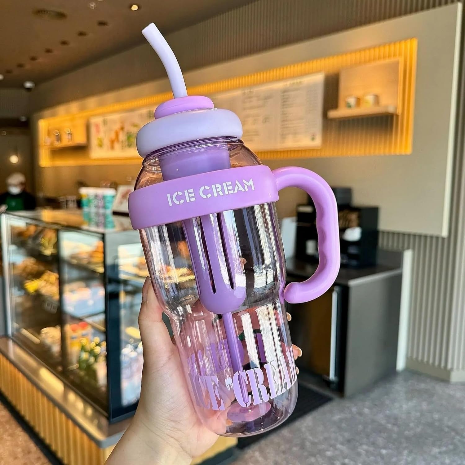 1300ML Ice Cream Fruit Infuser Water Bottle with Straw & Handle – Leakproof Tea Infuser Tumbler
