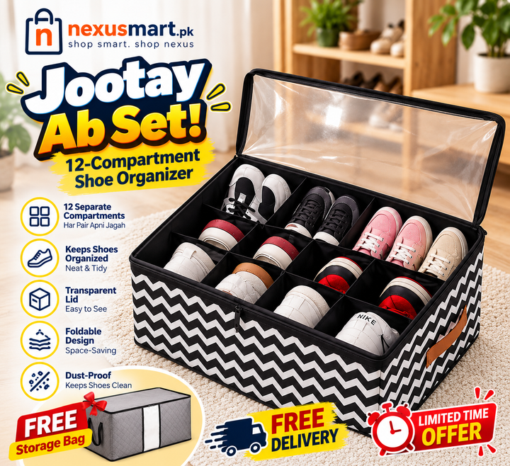 12-Grid Foldable Shoe Storage Organizer – FREE Storage Bag Included!