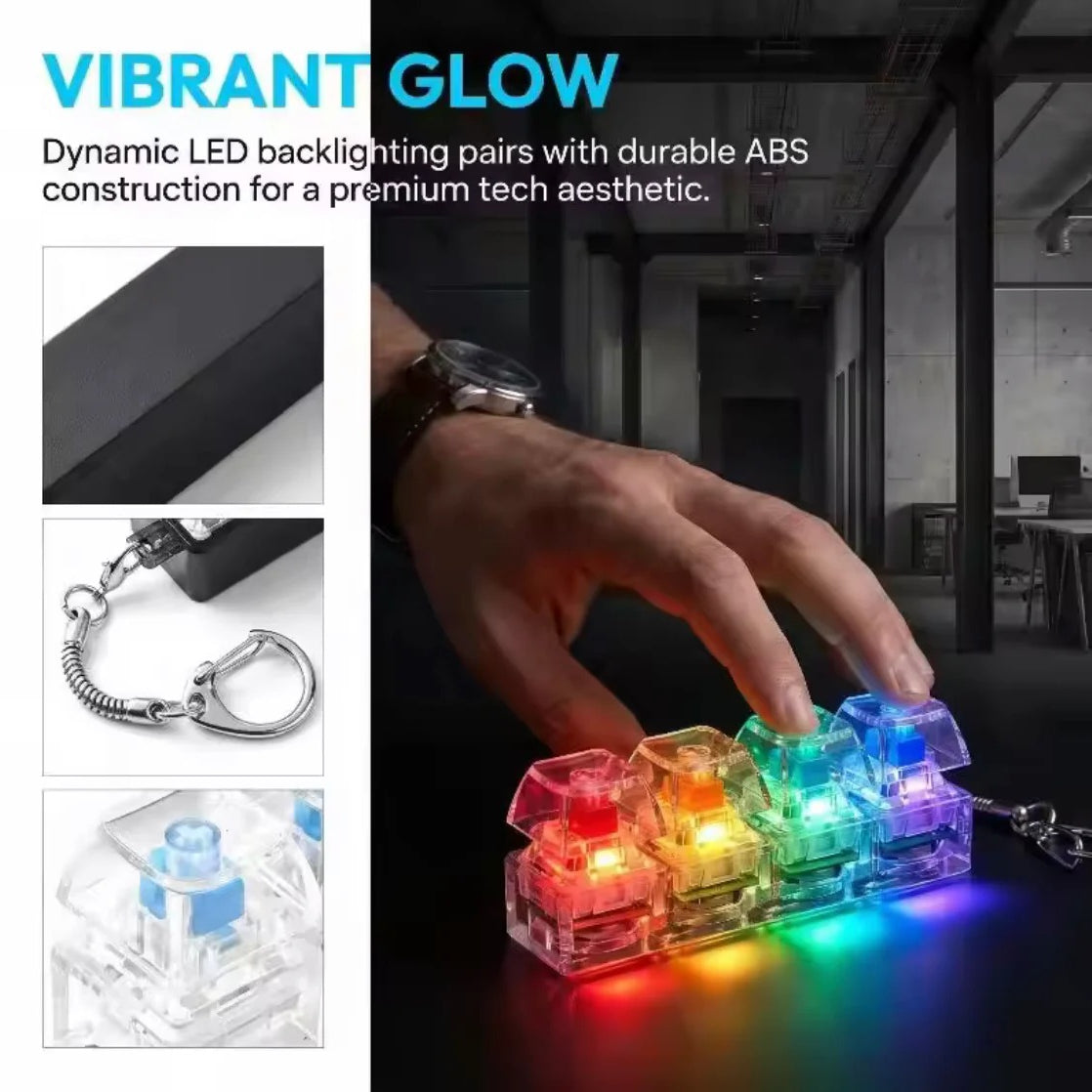 Keyboard LED Fidget Keychain – Mini RGB Mechanical Switch Keychain Clicker | Pocket Stress Relief Fidget Toy for Keyboard Enthusiasts