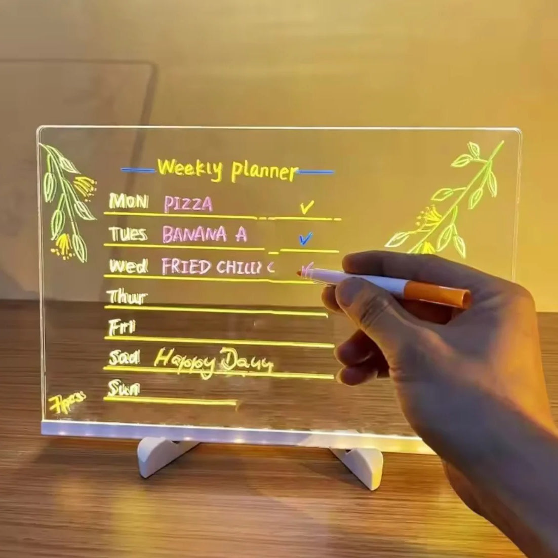 LED Acrylic Writing Board – 7 Color Neon Glow with Stand & Pens