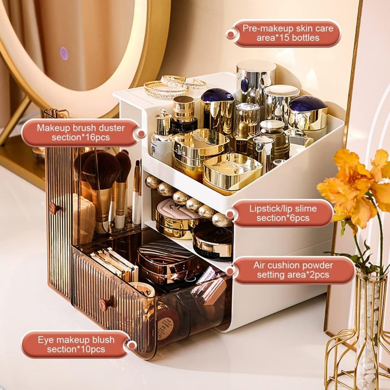 Large Capacity Desktop Cosmetic Jewelry Organizer Clear Acrylic product image - Nexusmart Pakistan