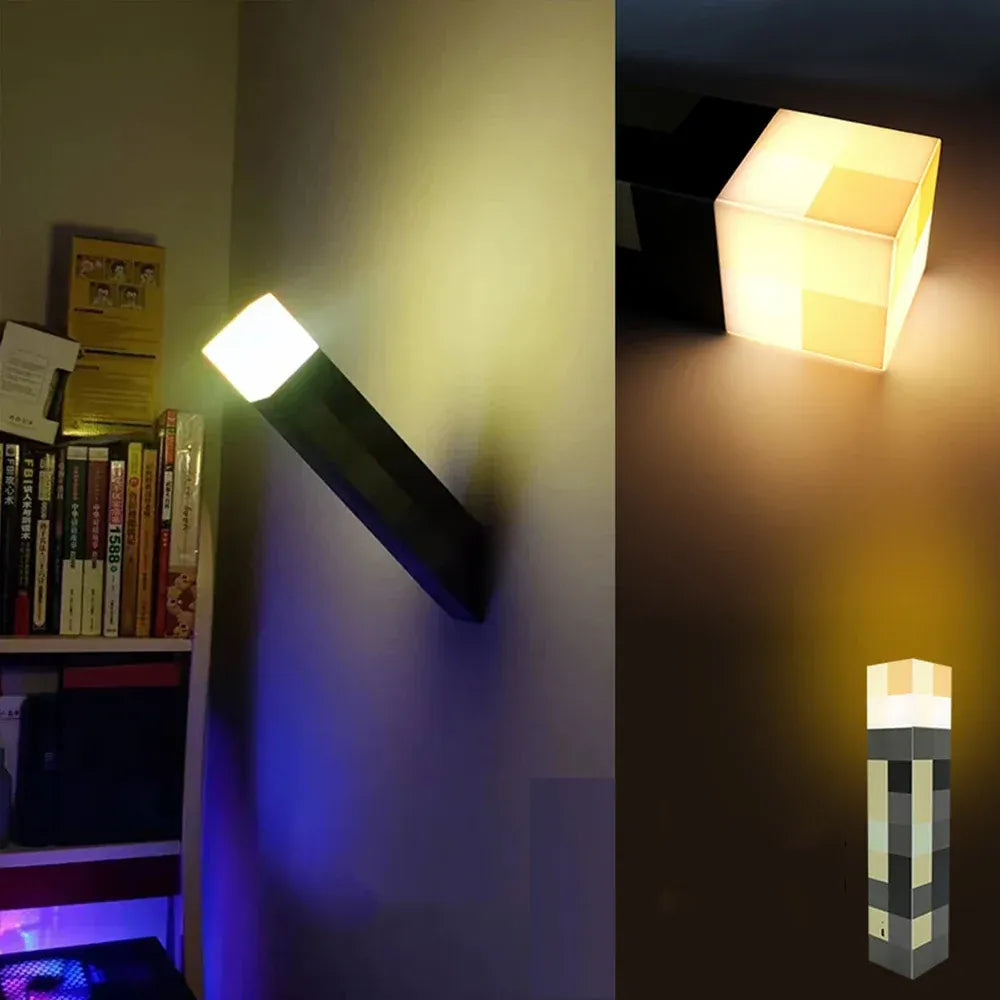 Minecraft Torch Lamp LED Night Light – Rechargeable Pixel Gaming Room Decor