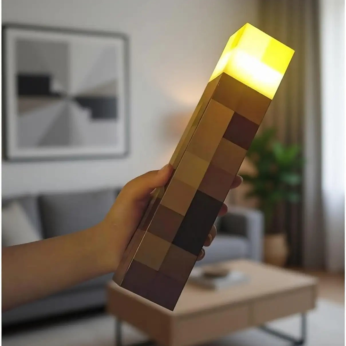 Minecraft Torch Lamp LED Night Light – Rechargeable Pixel Gaming Room Decor